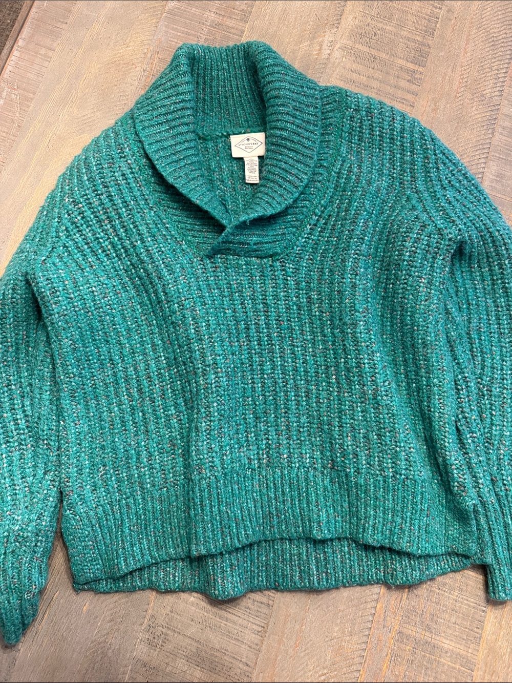 St. John's Bay Teal Ribbed Shawl Collar Pullover